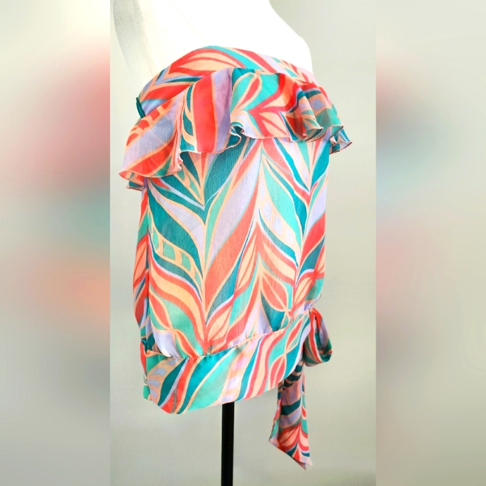 COOPER ST Women Blouse Size 10 Pink Multicoloured Strapless Sheer Lightweight - Picture 3 of 9
